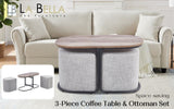 3 Piece Set Coffee Table & Ottoman Wood Side End Table Industrial - CREAM GREY V274-FT-ST03-CR