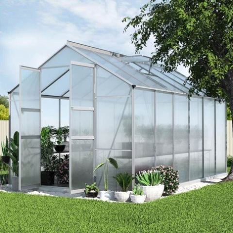 Green Fingers Greenhouse 3.7x2.5x2.26M Double Doors Aluminium Green House Garden Shed GH-ALU-C-370X250-DOU-AB