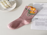 Women Mid Tube Socks Tulip Flower Pattern Cotton Socks Ladies Deodorant Sweat Absorption Socks Mixed V1294-YM0718-3117220206011