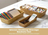 3PCS Woven Desktop Storage Baskets Set, Handwoven Seagrass Baskets Rectangular Organizer Bin, V1369-AZ3-W-08833