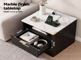 Artiss Bedside Table with Charging Station and 2 Drawers Black FUR-AE-BS-CHG-BK