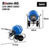 BAUMR-AG 100L Portable Poly Drum Cement Concrete Mixer, Ultra-Light 36kg, 16 Inch Tyres, Electric V219-TOLCCMBM1C0A