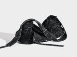 Distressed Black Denim Messenger Bag - Rivet Detail, Adjustable Strap, Large Streetwear Tote V888-ELOSUNG26916