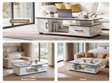 Artiss Coffee Table Marble Finish Center Table with Storage Drawer Cabinet Wood White FUR-S-COF12-MBWH