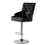 Luxury Black Velvet Swivel Bar Stool With Lion Knocker & Cross Stitch High Back V767-XJJ613-BK-G1