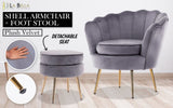 Armchair Lounge Chair Accent Velvet Shell Scallop Ottoman Footstool Round GREY V274-FT-VAC-ST-1596-GY