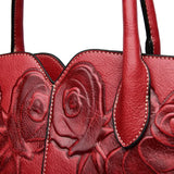 Red Elegant Embossed Rose Leather Handbag - Vintage Style Tote Bag V888-ELOSUNG16075