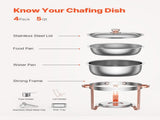 Chafing Dish Buffet Set, 5 Qt 4 Pack, Stainless Steel Chafer with 4 Full Size Pans, Round Catering V952-YXBXGSTGK4JTIXCAPV0