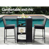 Gardeon 3-Piece Outdoor Bar Set Patio Dining Chairs Wicker Table Stools ODF-BARSET-STORE-3SET