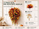 Artificial Fall Harvest Hanging Basket, Waterproof UV Resistant Faux Flowers & No Maintenance Autumn V1369-AZ3-W-08512