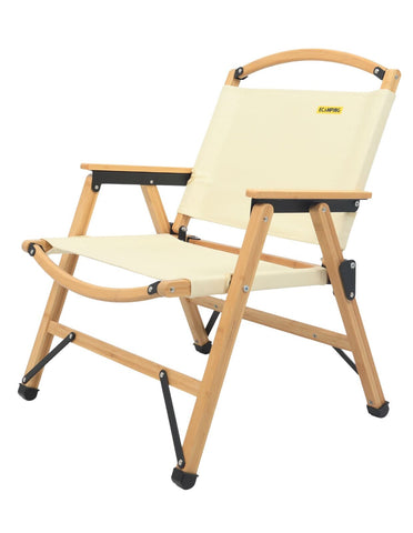 Bamboo Canvas Foldable Outdoor Camping Chair Wooden Travel Picnic Park - Khaki/Beige V563-MD019M-NW