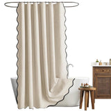 Waterproof Shower Curtain Thick Boho Wavy Edge With Rustproof Hooks - Beige V1263-JX-8071-3