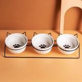 Triple Slanted Ceramic Pet Bowl Set with Elevated Iron Stand and Non Slip Base - 3 x 300ML Versatile V888-ELOSUNG49882