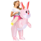 Pink Ride On Rabbit Cartoon Costumes Air Model Inflatable Costume Funny Dress Up Props Halloween V1263-JX-7905