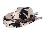Beige Cow Print Western Cowboy Hat - Retro Cattle Head Studded Band, 57cm Head Fit, Wide Brim V888-ELOSUNG57120-2