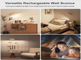 Battery Operated Wall Sconces Set of 2, Rechargeable Wood Wall Lights, Stick On V1263-JX-5776