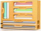 CARLA HOME 6-in-1 Bamboo Kitchen Drawer Organizer with Ziplock Bag Storage, Wrap Dispenser, Cutter V178-36368