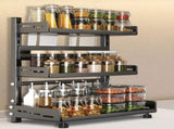 3-Tier Black Stainless Steel Spice Rack Kitchen Condiment Storage Shelf 40x16x54cm V178-59224