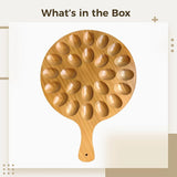 Round Wooden Serving Tray with Handle 24 Holes for Storing Deviled Eggs Sustainable Wood Design V1258-DP02-BOL-251