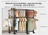 Black 360&deg Rotating Hexagonal Clothes Drying Rack with Wheels & Drying Net - Foldable Carbon Steel V888-ELOSUNG55635