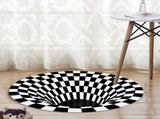 Round Black White Grid Carpet 3D Vortex Room Bedroom Anti Slip Floor Mats Home Carpet Rugs V1294-YM0717-10100328