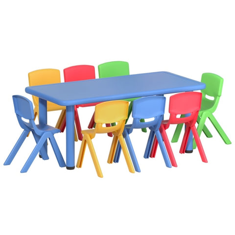 Keezi 9PCS Kids Table and Chairs Set Children Study Desk Furniture Plastic 8 Chairs KPF-TBCH-BU-9PC