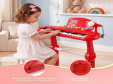 Keezi Kids Piano Keyboard 37 Keys Electronic Musical Instrument Set w/ Stool Microphone KPK-37-RD