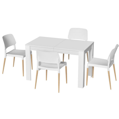 1 Artiss Dining Table and 4 Chairs Set White Wood DSET-120WH-086-WHX4