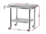 Cefito Stainless Steel Kitchen Bench w/ Splashback 760x610MM 430 SSKB-430S-WHEEL-30-24
