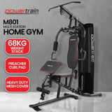 Powertrain Multi Station Home Gym with 68kg Weights Preacher Curl Pad HGM-MTR-080-068