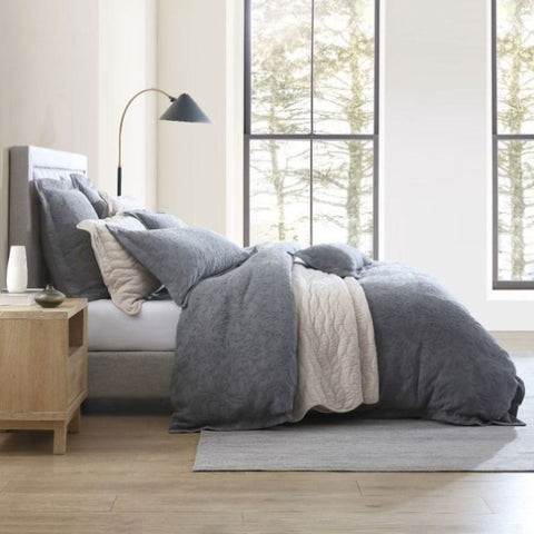 Private Collection Marbella Dark Grey 100% Cotton Matelasse Quilt Cover Set Queen V442-LED-QUILTCS-MARBELLA-DARKGREY-QS