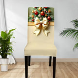 4PCS Christmas Stretch Dining Chair Covers Snug-Fit Elastic Design, Printed with Ornaments, V1232-SDYT-4P-001