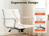 Artiss Office Chair Conference Chairs PU Leather Mid Back White OCHAIR-H-8147-WH