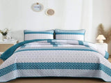 Teal Blue Stripe Boho Elysian Bedspread Coverlet 3 Piece Set V745-AC081297Q13U