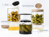 Borosilicate Glass Pickle Jar with Strainer and Leak-Proof Lid, Hourglass Fermentation Container for V1341-ZY-359AR7Z8-KHAKI-9524CM1340ML