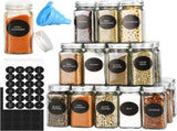 CARLA HOME 24 Glass Spice Jars with Lids, Shaker Tops, 180 Spice Labels, White Pen & Funnel for V178-36271