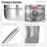 Stainless Steel Saucepan with Steamer, 8.7" Round Milk Pot with Glass Lid, Pour Spout, and Handle, V1369-AZ3-W-08619