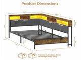 Walnut Single LED Corner Bed Frame in Black with 2 Storage Drawers and Charging Station LSB-59294