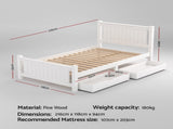 Artiss Bed Frame King Single Size Wooden Platform with 2 Storage Drawers White RIO WBED-D-004KS-107-DRAW