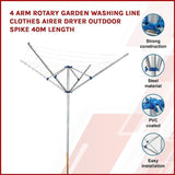 4 Arm Rotary Garden Washing Line Clothes Airer Dryer Outdoor Spike 40m Length V63-835591