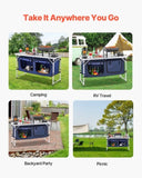 Camping Kitchen Table, Folding Outdoor Cooking Table, 3 Adjustable Height, Aluminum Lightweight Portable Cook Station with Storage Organizer, Carry Handle, for BBQ Party Picnic RV Travel, V952-DCCWJKLSLSBY357B3V0