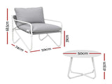 Gardeon Outdoor Bistro Set 3 Piece Patio Furniture Conversation Table and Chairs Grey ODF-BISTRO-STL-GR