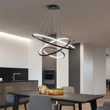 BAMDECOR 18801 Modern LED Chandelier, Dimmable Pendant Light with Remote Control Rings Round Ceiling V255-BAM-18801/3-BLACK