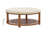 Large Round Ottoman Coffee Table, 81 cm Tufted Coffee Table with Wood Shelf Storage, Linen V952-BYJDYXWSJKFSU67U8001V0