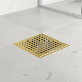 10x10cm Square Shower Drain with Grid Pattern Grate Brushed Gold 304SS, CUPC Certified with Hair V63-955581