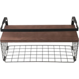 Wall Mounted Floating Shelf with Storage Basket, Black Carbon Steel Wood V1369-AZ3-W-20550
