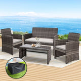 Gardeon 4 PCS Outdoor Sofa Set with Storage Cover Rattan Chair Furniture Grey ODF-RATTAN-4PC-AB-GE-COVER