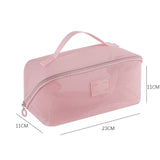 Mesh Breathable Makeup Bag 5-Pack Set - Travel Toiletry Organizer Kit with Triangle Octagonal Square V1259-BAG-07-SET5-PNK