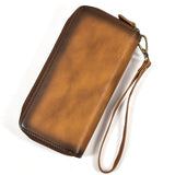 Vegetable Tanned Distressed Top Grain Leather Double Zip Long Wallet, Vintage Genuine Leather V1232-SNB-NS-004