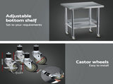 Cefito Stainless Steel Kitchen Bench w/ Splashback 760x610MM 430 SSKB-430S-WHEEL-30-24